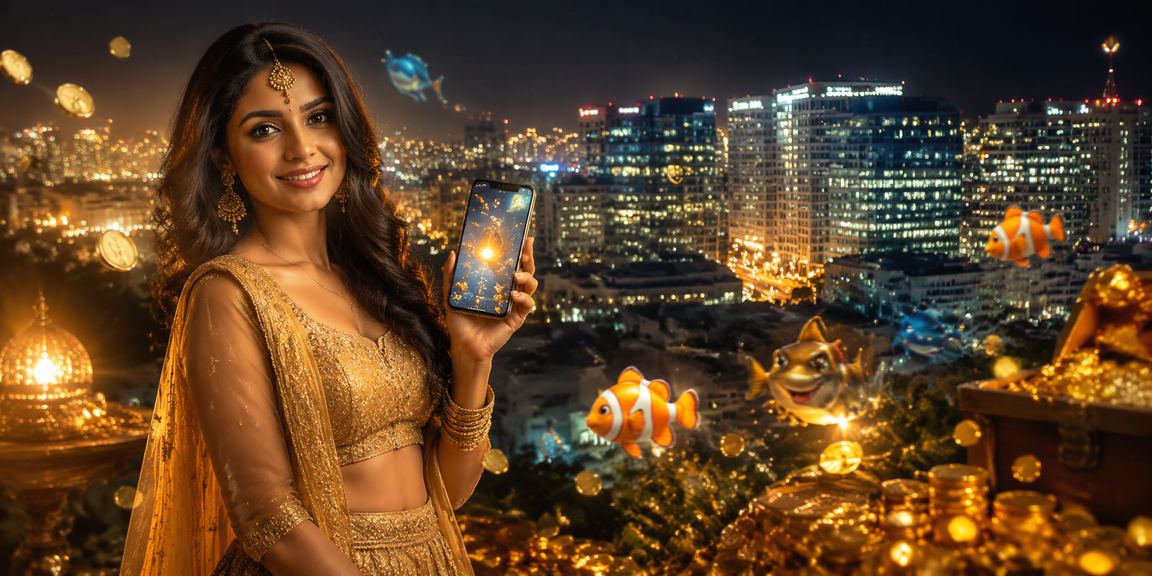 Young Indian woman playing fishing-themed e-sports game